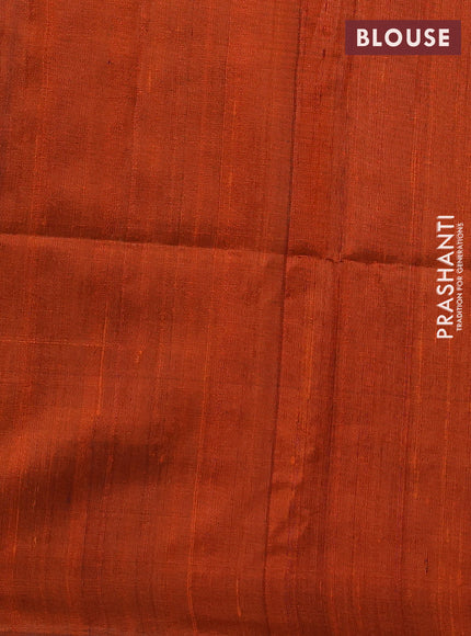 Pure dupion silk saree violet and rustic orange with plain body and temple design simple border
