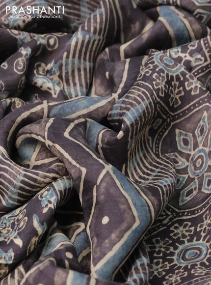 Printed silk saree grey shade with allover ajrakh prints and simple border