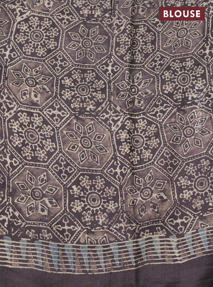 Printed silk saree grey shade with allover ajrakh prints and simple border