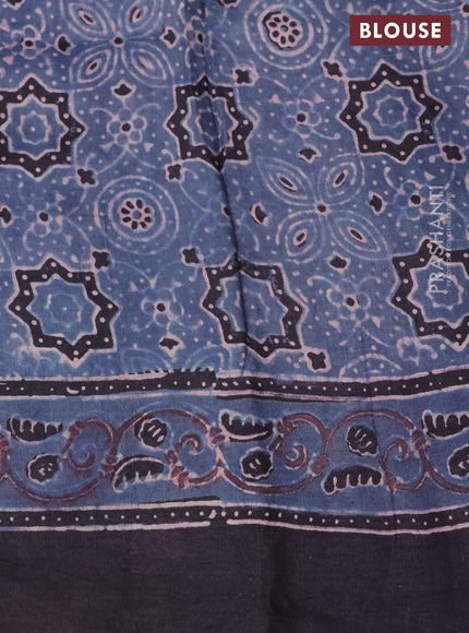 Printed silk saree blue and black with allover ajrakh prints and simple border