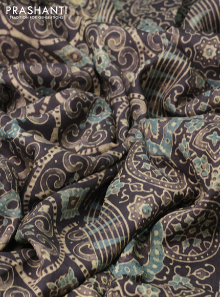 Printed silk saree grey shade with allover ajrakh prints and simple border