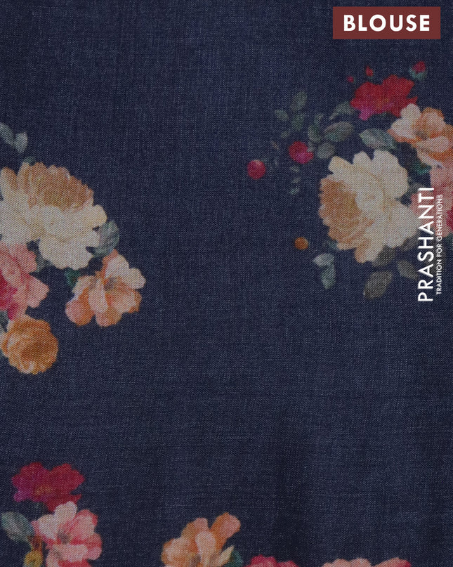 Pure tussar silk saree dark grey with allover zari weaves and floral digital printed border