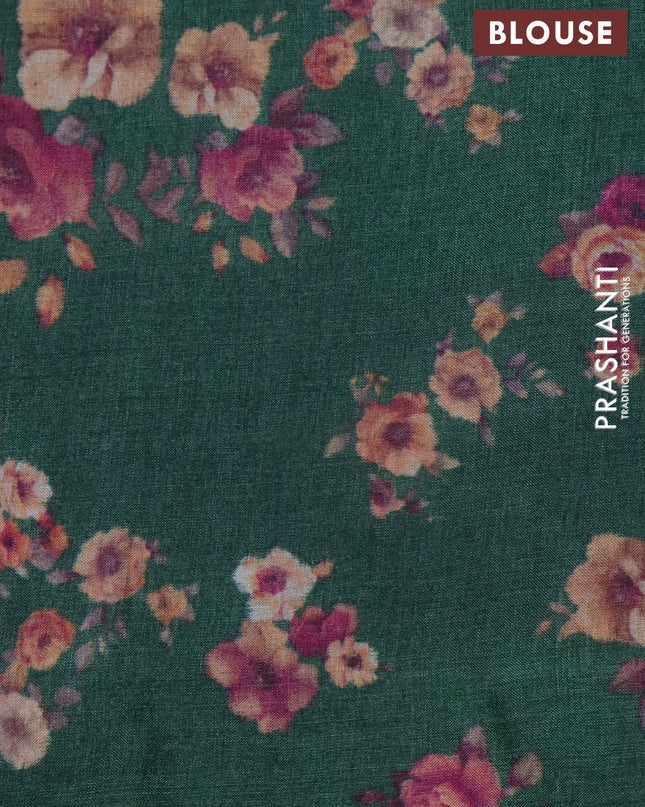 Pure tussar silk saree green with allover zari weaves and floral digital printed border