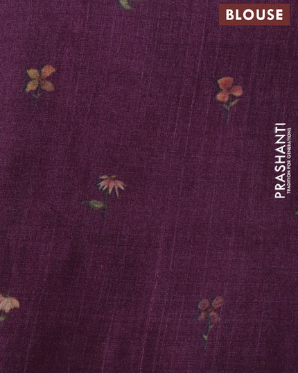 Pure tussar silk saree wine shade with allover zari weaves and floral digital printed border