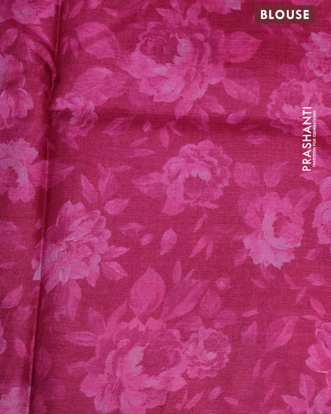 Pure tussar silk saree pink with allover zari weaves and floral digital printed border
