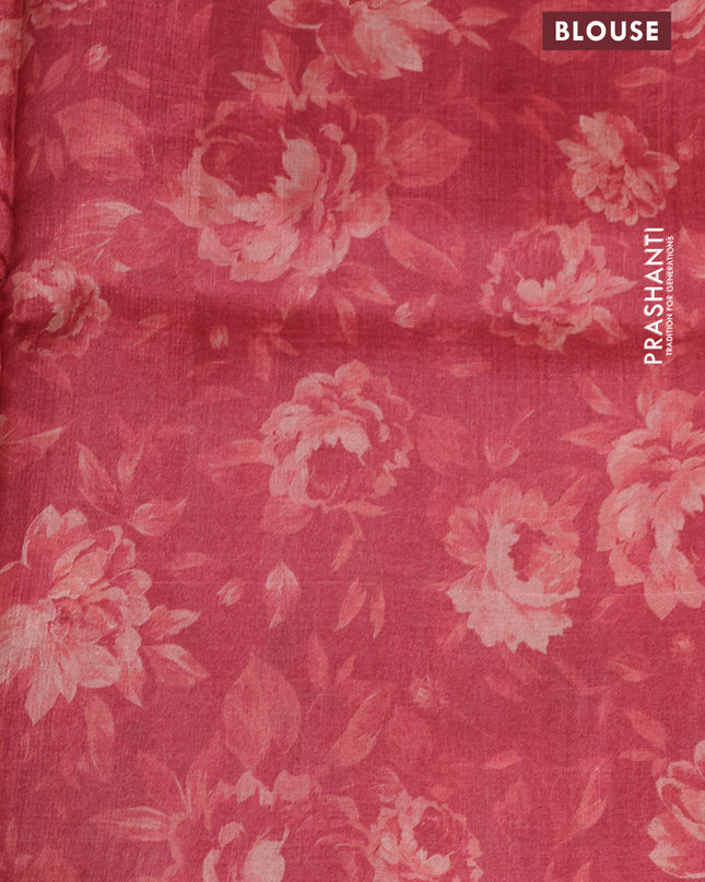 Pure tussar silk saree maroon with allover zari weaves and floral digital printed border