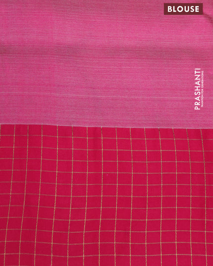 Pure tussar silk saree purple and pink with floral digital prints and temple design zari checked border