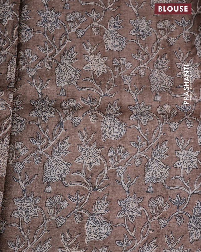 Pure tussar silk saree brown and multi colour with allover prints and printed border