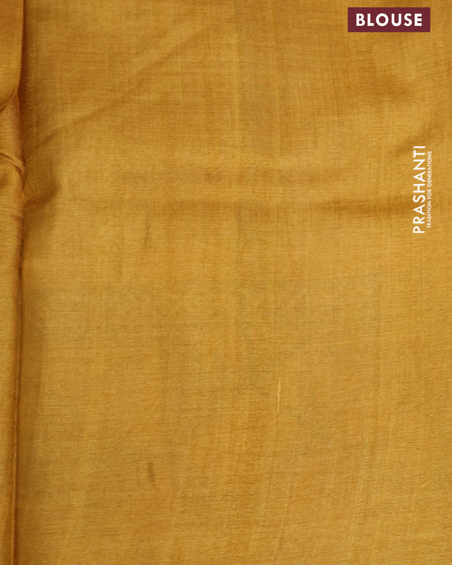 Pure tussar silk saree mustard yellow with butta prints and printed border