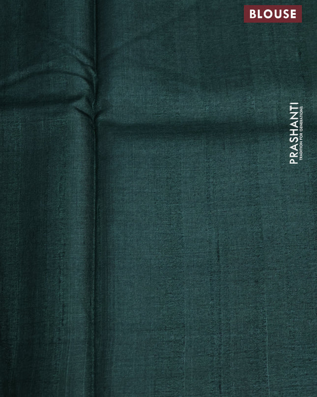 Pure tussar silk saree dark green with allover kalamkari prints and printed border