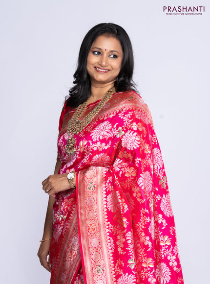 Pure banarasi uppada silk saree rani pink with allover thread & zari weaves and zari woven border
