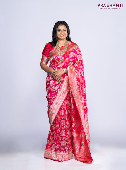 Pure banarasi uppada silk saree rani pink with allover thread & zari weaves and zari woven border