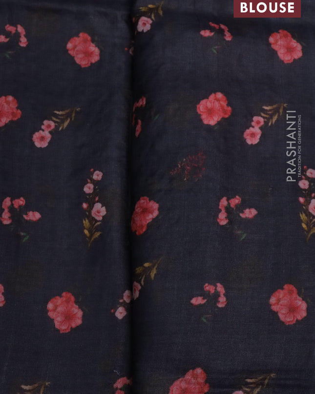 Pure tussar silk saree black with floral prints & pita work