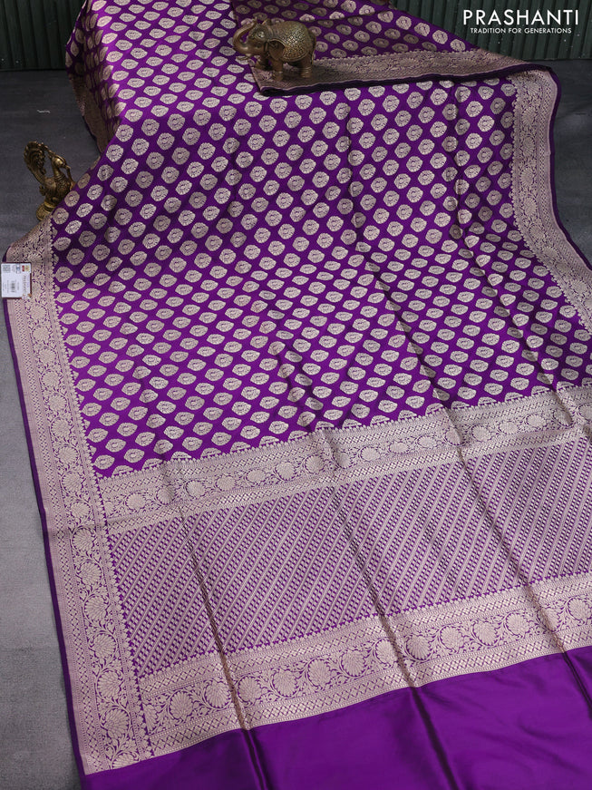 Pure banarasi uppada silk saree purple with allover zari woven brocade weaves and zari woven border