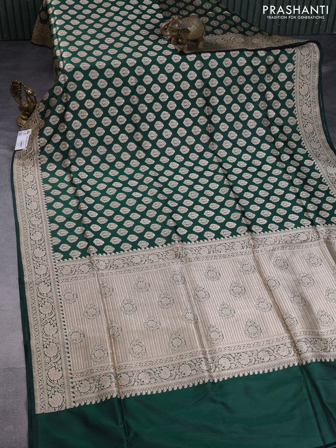 Pure banarasi uppada silk saree green with allover zari woven butta weaves and zari woven border
