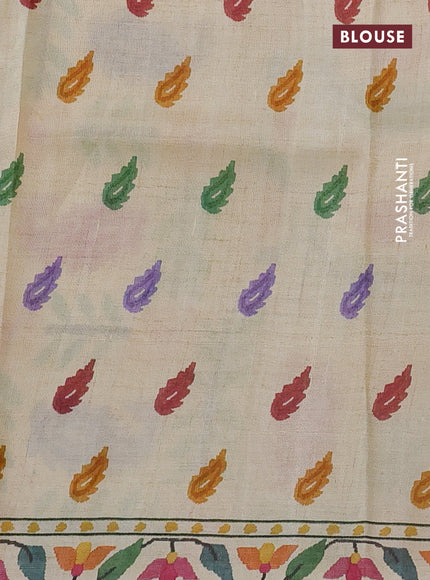 Printed silk saree cream with leaf butta prints and printed border