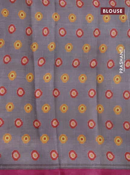 Printed silk saree grey and pink with butta prints and long printed border