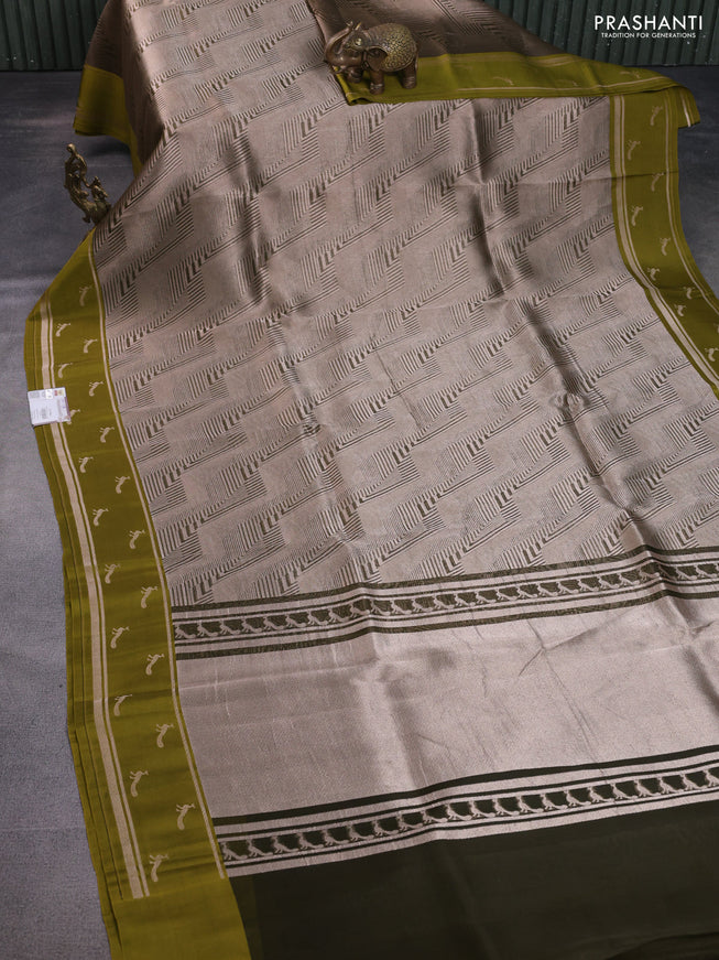 Banarasi katan silk saree mehendi green with allover zari woven brocade weaves and zari woven butta border