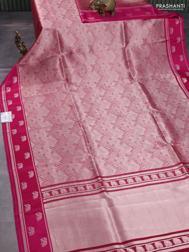 Banarasi katan silk saree pink with allover zari woven brocade weaves and zari woven butta border