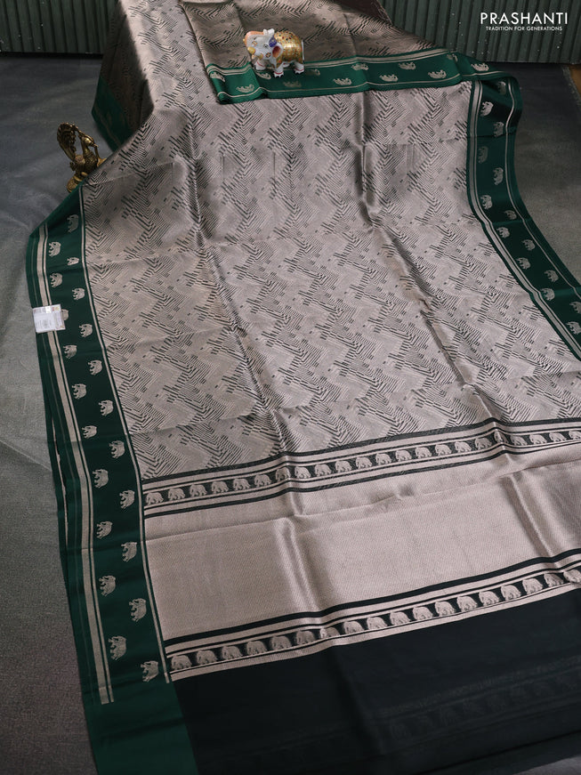 Banarasi katan silk saree green with allover silver zari woven brocade weaves and zari woven butta border