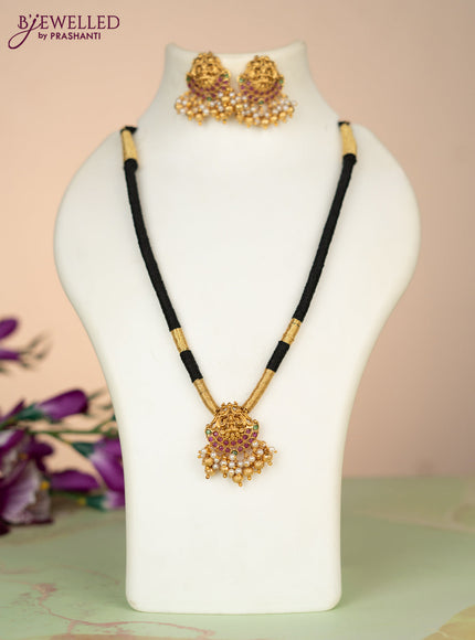 Black thread necklace manga & lakshmi design with kemp stones and pearl & golden beads hangings