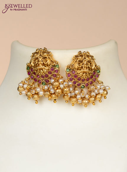 Black thread necklace manga & lakshmi design with kemp stones and pearl & golden beads hangings