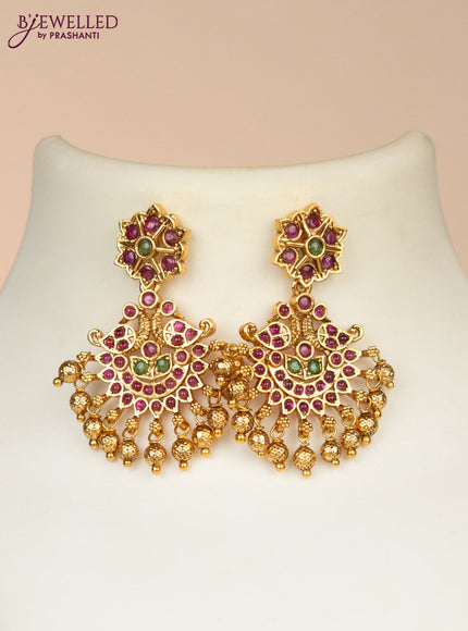 Black thread necklace double peacock design with kemp stones and golden beads hangings