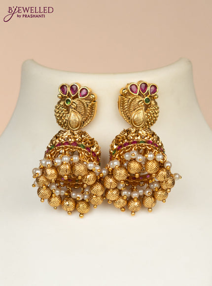 Black thread necklace lakshmi pendant with kemp stones and pearl & golden beads hangings