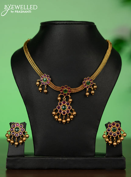 Antique attigai necklace with kemp stones and golden beads hangings