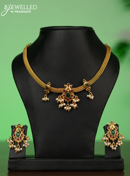 Antique attigai necklace with kemp stones and pearl hangings