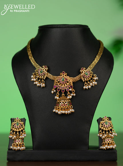 Antique attigai necklace with kemp stones and pearl hangings
