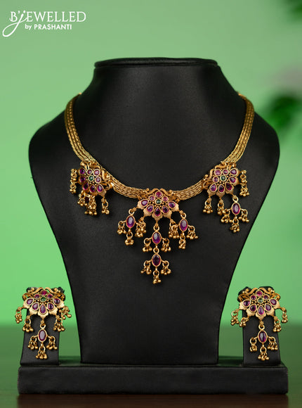 Antique attigai necklace with kemp stones and golden beads hangings
