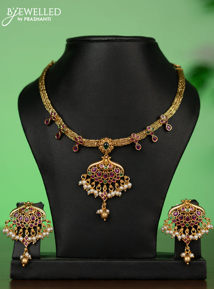 Antique attigai necklace with kemp stones and pearl & golden beads hangings