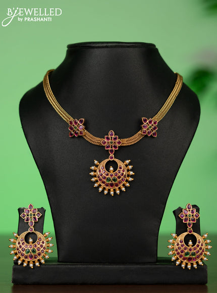 Antique attigai necklace with kemp stones and pearls