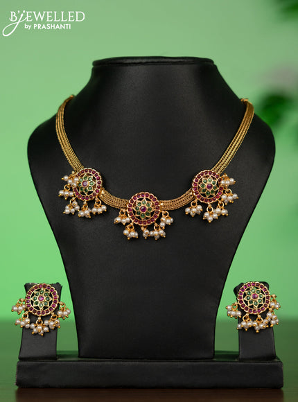 Antique attigai necklace floral design with kemp stones and pearl hangings