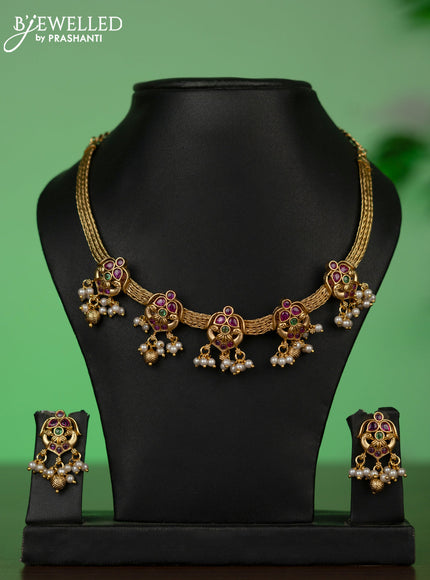 Antique attigai necklace with kemp stones and pearl & golden beads hangings