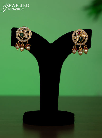 Antique attigai necklace with kemp & kundan stones and pearl hangings