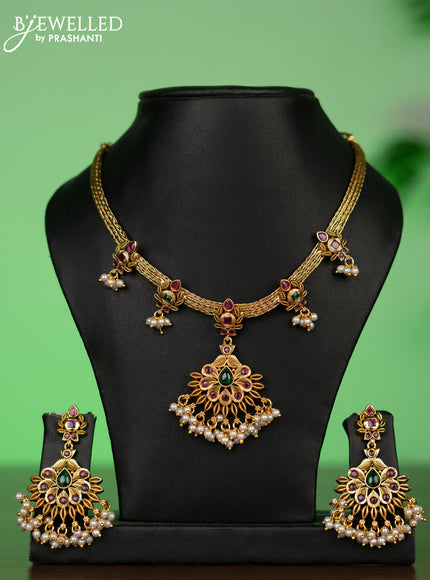 Antique attigai necklace with kemp stones and pearl hangings