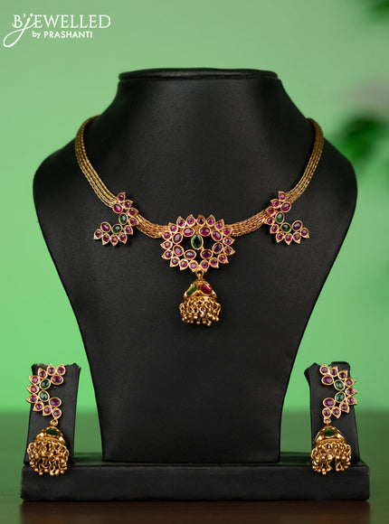 Antique attigai necklace with kemp stones and golden beads hangings