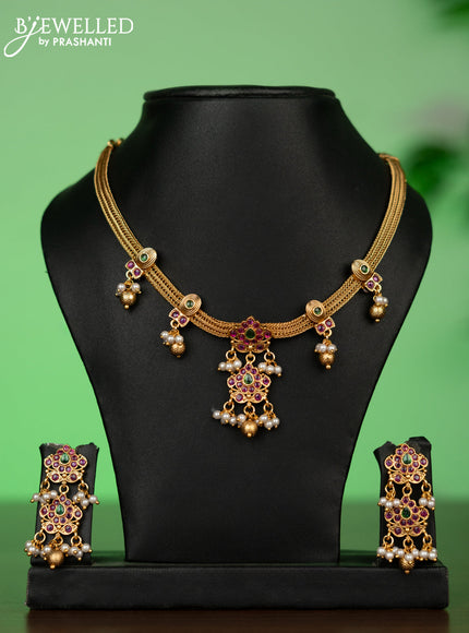 Antique attigai necklace with kemp stones and pearl & golden beads hangings