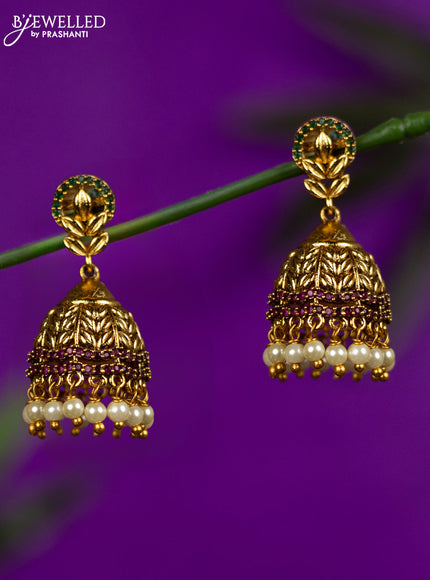 Antique jhumka with kemp stones and pearl hangings