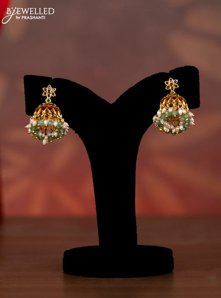 Antique jhumka lakshmi design with kemp & cz stones and pearl hangings