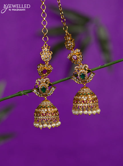 Antique jhumka with kemp & cz stones and pearl hangings