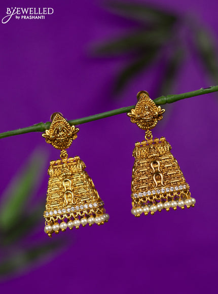 Antique jhumka temple design with cz stones and pearl hangings