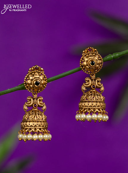 Antique jhumka with kemp stones and pearl hangings
