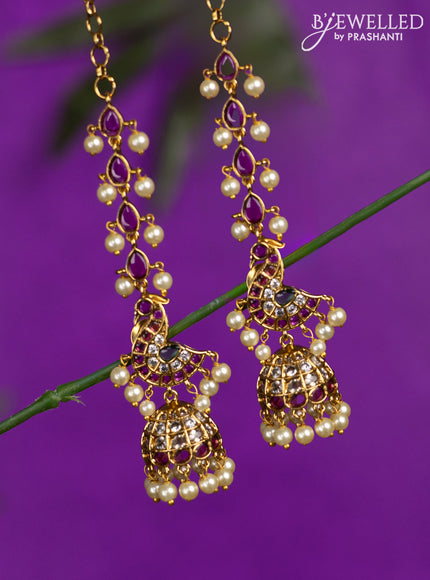 Antique jhumka with kemp & cz stones and pearl hangings