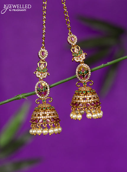 Antique jhumka with kemp & cz stones and pearl hangings
