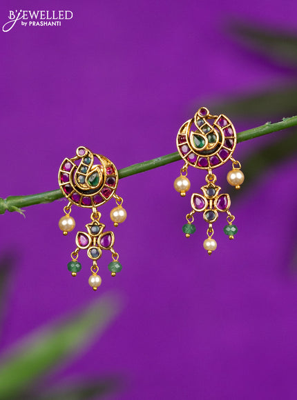 Antique earrings with kemp stones and pearl hangings
