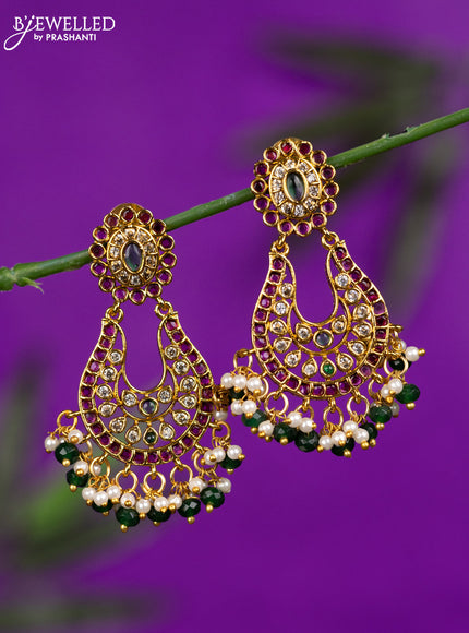 Antique earrings with kemp & cz stones and pearl & green beads hangings