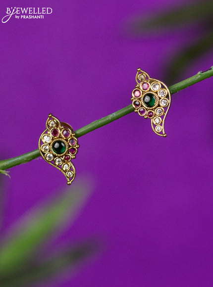 Antique earrings shanku design with kemp and cz stones